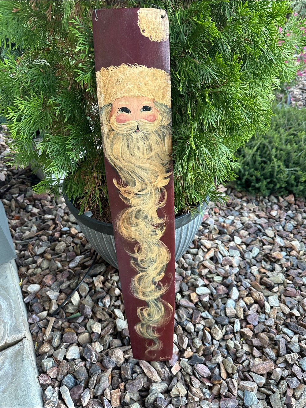Vintage Wooden Santa Wall or Door hangar. Handmade and painted.